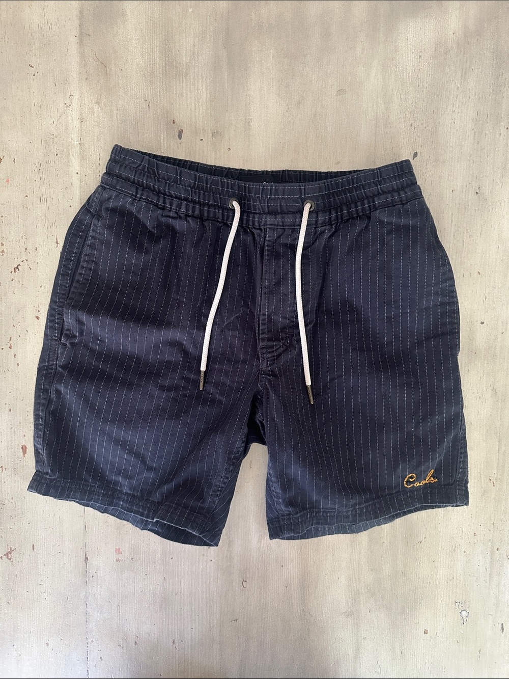 Barney Cools Cotton Poolside Shorts Dark Blue/White stripes SZ 28